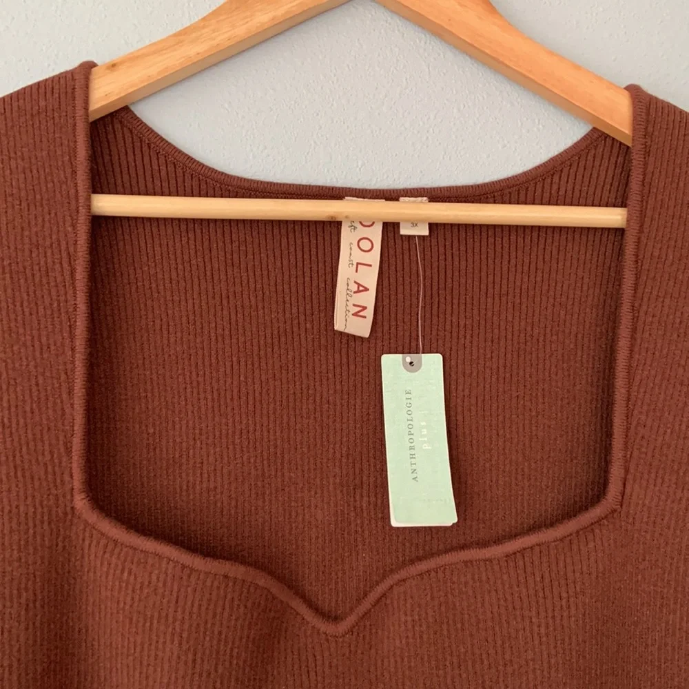 Anthropologie • NWT Dolan Sheer Animal Print Puff-Sleeve Brown Sweater Size 3X - Picture 5 of 13